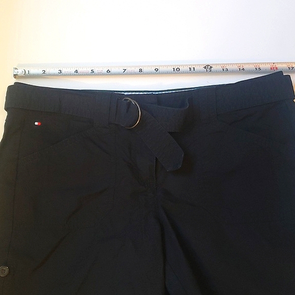 TOMMY HILFIGER ADJUSTABLE LENGTH BLACK BELTED CARGO SHORTS POCKETS SIZE 8 - Picture 7 of 10